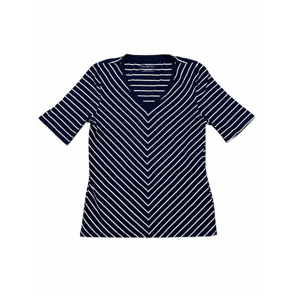 Talbots Tee Women’s Medium Navy & White Striped V-Neck Top